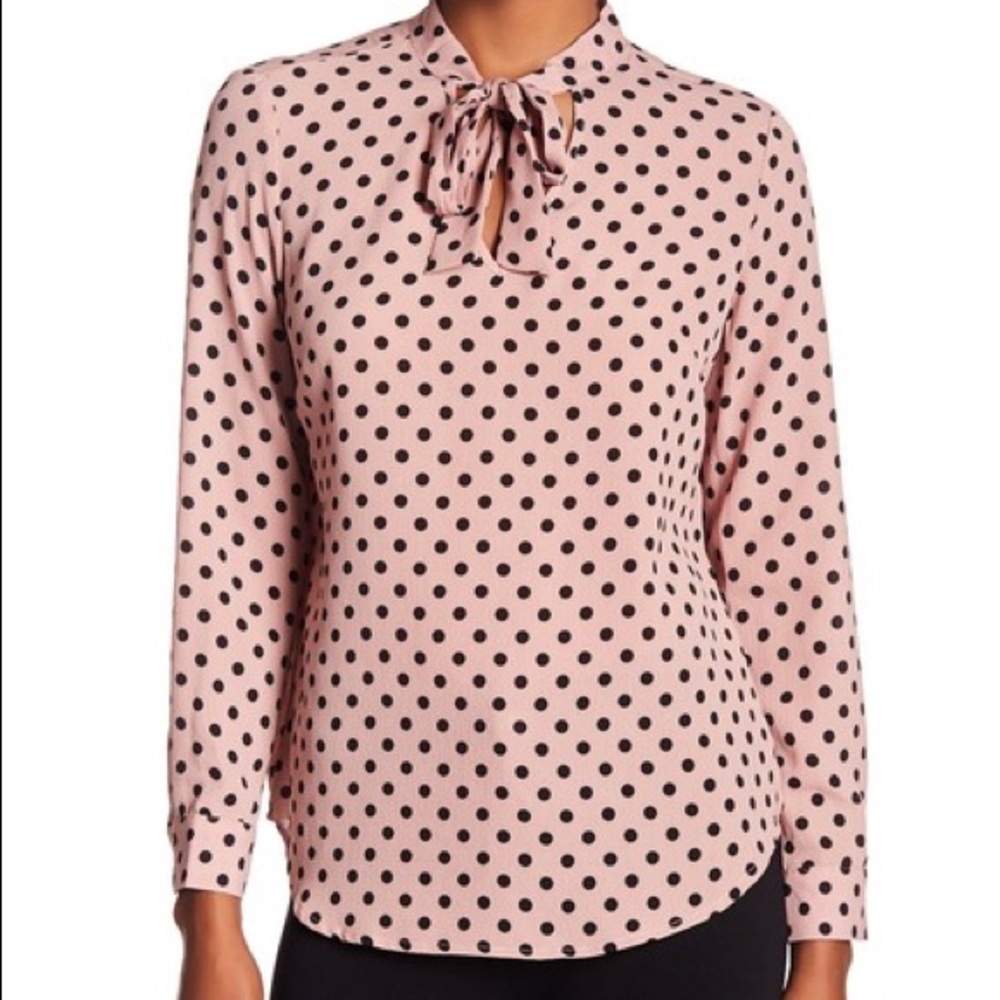 Adrianna Papell Pink Long Sleeve Tie Neck Blouse